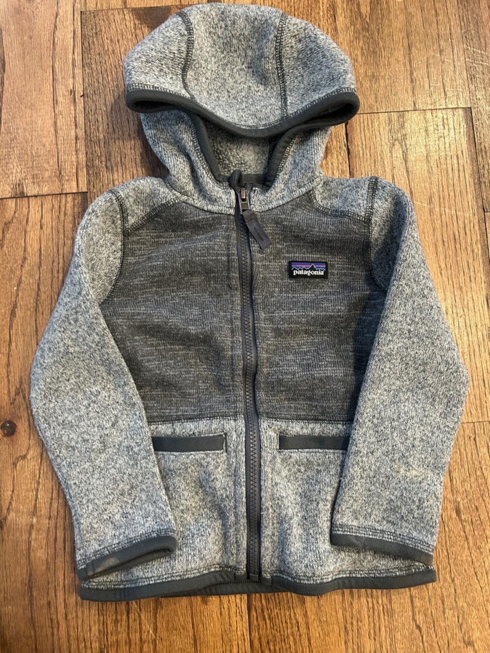 Patagonia Kids Grey Hooded Zip Fleece Jacket 3t